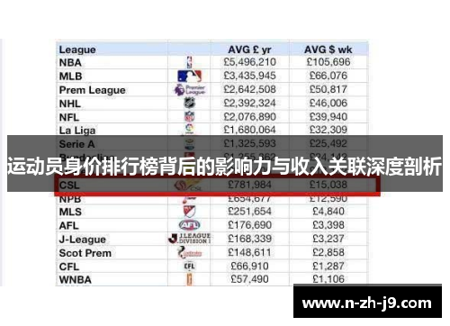 运动员身价排行榜背后的影响力与收入关联深度剖析